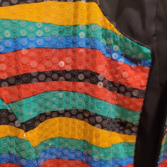 *Nipon Night* Silk Evening Jacket Bright Colors Beaded Clear Sequins Sz 8 Blazer - Picture 3 of 8